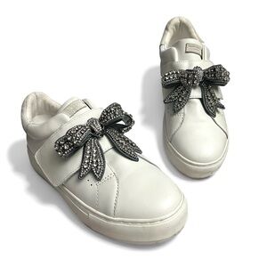 Kurt Geiger Laney Bow Platform Leather Sneakers Rhinestone Women 8.5 Maximalist